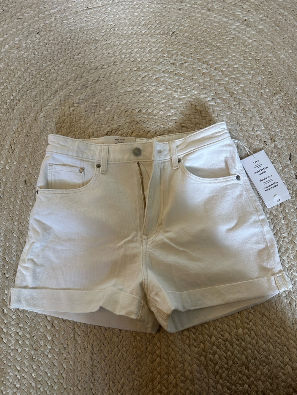 H&M High-Rise White Denim Shorts